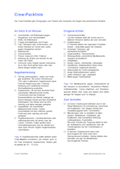 Crew-Packliste für Segeltörns, 2 Seiten